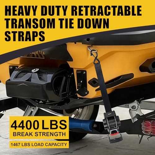Ayaport Boat Retractable Tie Down Straps to Trailer 1.75in x 6ft Bolt-on Transom Tie Downs - 4400lbs Break Strength, Heavy Duty Boat Trailer Ratchet Straps 2pk - Thumbnail 3