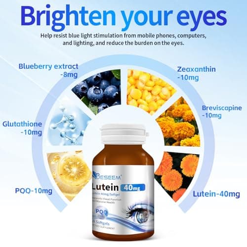 Beseem 6-in-1 Eye Supplement with Lutein 40mg, Zeaxanthin 10mg, Eye Health Support Supplement for Adults – Blue Light Protection, Macula Support & Eye Strain Relief – 60 Softgels - Thumbnail 3