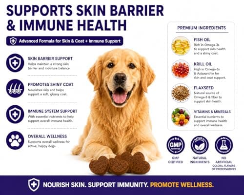 Dog Itchy Skin Support Chews, Skin & Coat Health Supplement for Dogs with Fish Oil, Krill Oil, Zinc & Vitamins, Soft Chews for Dry Skin Support, 200 Count - Thumbnail 6