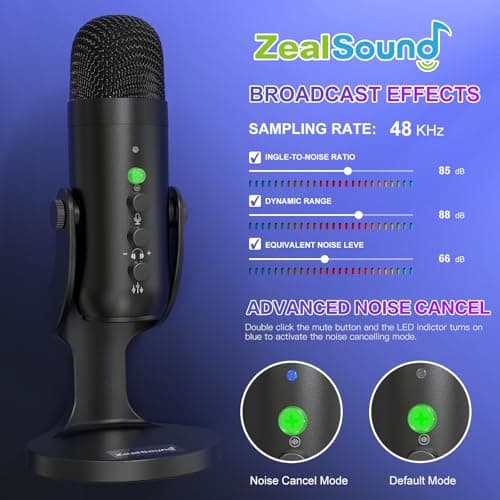 ZealSound Podcast Microphone, Podcast Equipment Bundle for iPhone PC iPad Android, Dual Wireless USB Mic 2.4GHz with Noise Reduction, Tap to Mute, Monitor Gain for Streaming, Recording, YouTube,TikTok - Thumbnail 6