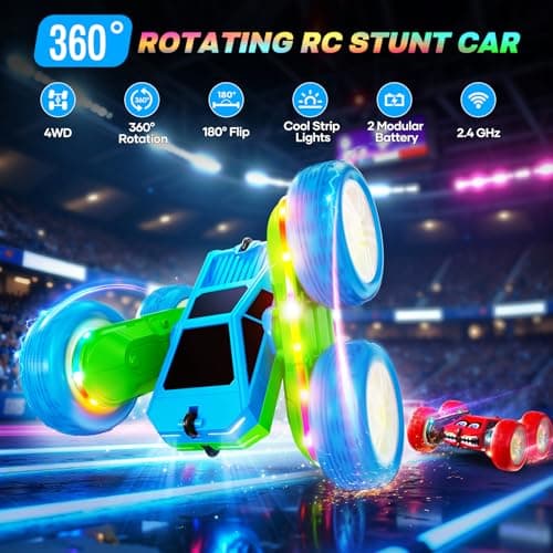 Remote Control Car, 360° Flips Rotating RC Stunt Car with USB-C Charge Modular Battery, 4WD RC Cars with LED Lights Strips, All Terrain RC Truck Toys for Kids 3+ Year Old Boys Christmas Birthday Gift - Thumbnail 2