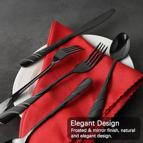 Black Silverware Set for 12, 18/0 Stainless Steel Frosted & Mirror Finish 60-Piece Flatware Set, Modern Cutlery Set for Wedding Restaurant Housewarming Party Event Serving For 12 - Thumbnail 3