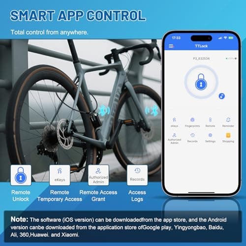 APECYC Smart Fingerprint Bike U Lock Bluetooth Heavy Duty Anti-Theft with 120 cm Steel Cable, USB Rechargeable Bicycle Lock Security Biometric App Control for Bike, Scooter, Motorcycle, E-Bike - Thumbnail 4