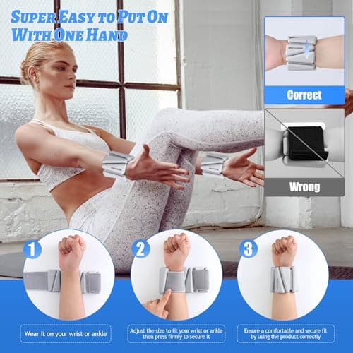 BECOJADDE Ankle Weights for Women Wrist Weights Set of 2 (2 lb Each) Adjustable Arm Leg Weight for Womens Men Suitable for Walking Swimming Running Pilates Yoga Gym, Grayish White - Thumbnail 5