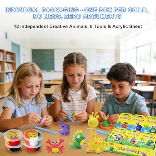 Air Dry Clay for Kids, 12 Animals Modeling Clay Kit with 8 Sculpting Tools and Clear Acrylic Sheet, Soft & Non-Sticky, Safe & Non-Toxic Magic Clays, DIY Arts & Crafts Creative Gift for Boys & Girls - Thumbnail 6
