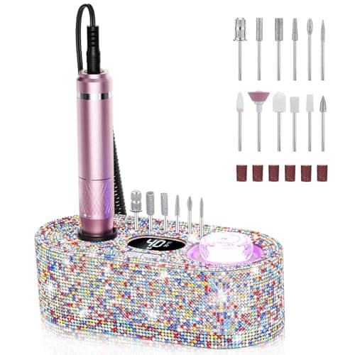JOSGLOI Electric Nail Drill Professional: Shiny 40000RPM Electric Nail File Kit E File Nail Drill Machine with LCD Display for Acrylic Gel, Manicure Pedicure Polishing Grinder for Salon Home, Diamond
