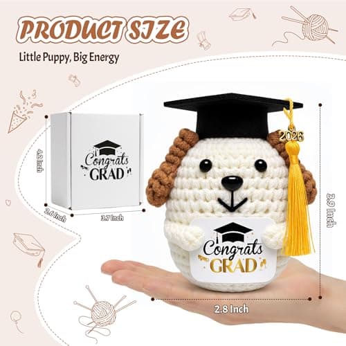 NIUBEHOHO Crochet Dog with Graduation Cap - Puppy Crochet Graduation Gifts with Congrats Grad Card Graduation Box Mesh Bag Handmade Animal for 2026 Graduate Grad Gifts for Graduate Women Men - Thumbnail 3