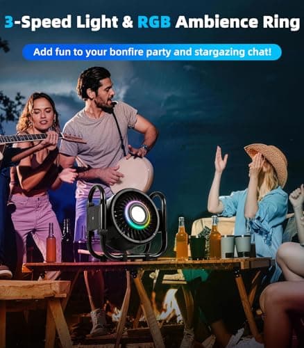 Nauttxon Oscillating Camping Fan Rechargeable - 16000mAh Battery Powered Fan with 6 Winds Night & RGB Ambient Light Digital Display 120° Vertical & horizontal Rotation for Camping Tent Fishing Outdoor - Thumbnail 6