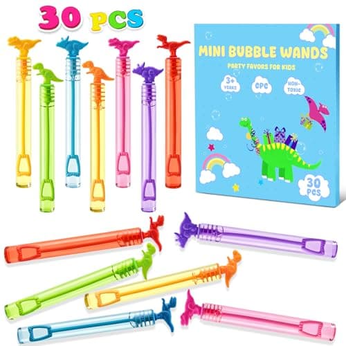 Mini Bubble Wands Bulk Dinosaur Party Favors for Kids 30 Pack Small Bubbles for Kids Birthday Goodie Bag Stuffers Fillers School Classroom Prizes for Toddlers Student Gifts Outdoor Toys Party Supplies - Image 1