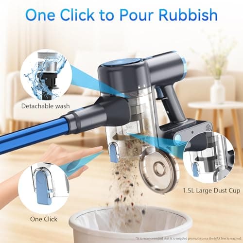 BlueEpic Cordless Vacuum Cleaner for Home, 40KPA/300W Stick Vacuums with Charging Wall Dock, Anti-Tangle, 6 in 1 Lightweight Handheld Vacuum for Pet Hair, Hard Floor, Carpet - Thumbnail 5