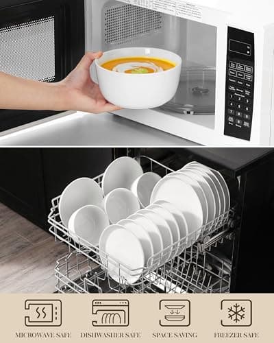 MALACASA 24 Pieces Gourmet Porcelain Dinnerware Sets, Premium Plates and Bowls Set, High-Fired Ceramic Dishes Set for 6, Chip & Scratch Resistant, Microwave Dishwasher Safe, White, Series LEXI - Thumbnail 4