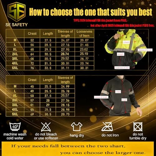 sesafety High Visibility Reflective Jackets for Men Waterproof, 3 In 1 Hi-Vis Reflective Winter Bomber Safety Rain Coat with Zipper Sweater, Construction - Thumbnail 3