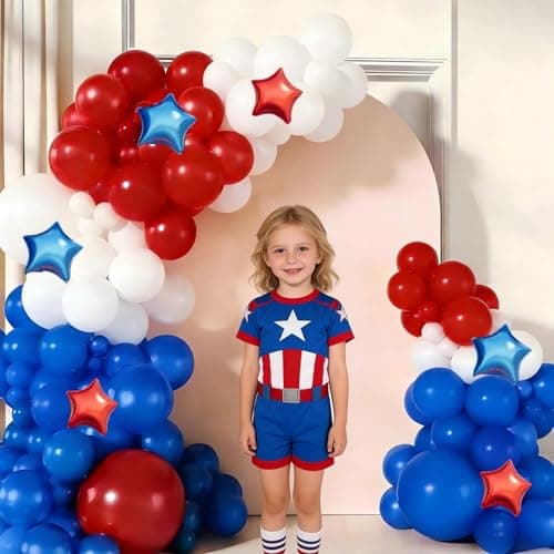 Red White Blue Balloon Garland Arch Kit 160Pcs Red White Blue Latex Balloons with Star Foil Balloons for 4th of July Nautical Patriotic Baseball Birthday Party Decorations - Thumbnail 5