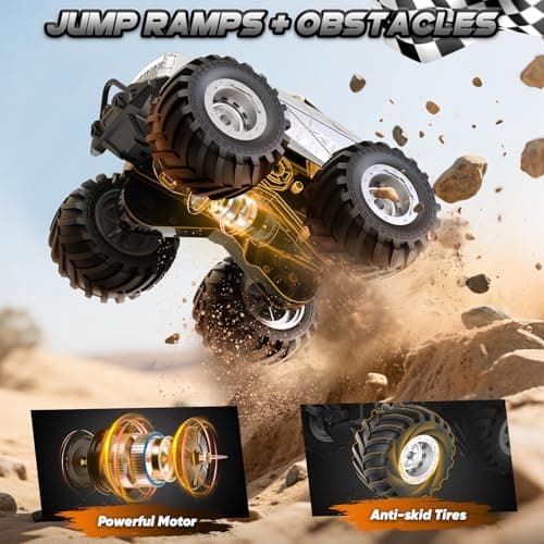 Amilacily Remote Control Car, All Terrain Remote Control Truck, RC Cars with 360 Degree Spins, Pickup-Style Toy Car with Light, Rechargeable RC Truck for Boys Girl Kids 4-7 8-12 6-8 - Thumbnail 6