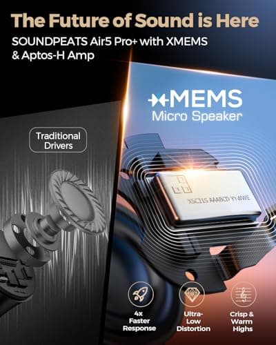 SoundPEATS Air5 Pro+ Wireless Earbuds, LDAC & aptX Lossless, xMEMS Warm Treble Hi-Res Audio, Hybrid Driver Earbuds with 10mm Composite Speaker, 55dB AI Adaptive ANC, Bluetooth 5.4, Weightless Comfort - Thumbnail 2