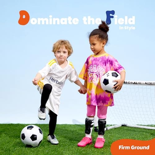PATPAT Kids Soccer Cleats – Outdoor Firm Ground and Turf Football Training Shoes for Little Big Boys and Girls, Hot Pink/Black Sizes 4 - Thumbnail 2