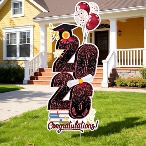2026 Graduation Decorations Yard Sign, 3.5 FT Tall Class of 2026 Congrats Grad Yard Sign with Stakes for Outdoor Indoor Graduation Party Garden Lawn Decoration Supplies(Wine Red) - Image 1