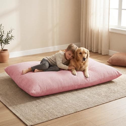 POWERFUEL Kids Bean Bag Chair for Age 3-8, Convertible Floor Sofa Bed with Corduroy Cover, High Density Foam Filled Lounger for Reading and Napping, Space Saving Couch for Small Apartments - Image 1