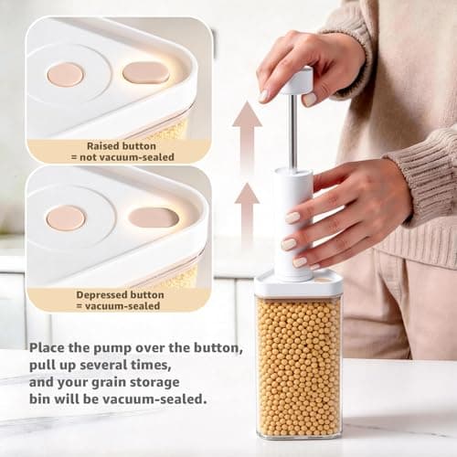 Slow Slog Rotating Grain Dispenser with Manual Vacuum Pump - 6-Grid Vacuum-Storage Canister Set, Food Storage Bins for Cereal, Rice, Beans & Bulk Dry Food Pantry Organization - Thumbnail 4