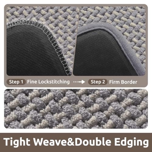 AMOAMI Chenille Bath Mat Super Absorbent Bathroom Mat Quick Dry Low Pile Bath Mats for Bathroom Washable Rubber Backed Bathroom Runners Fit Under Door, Front of Bathtub, Sink, LIGHTGREY&Beige 17"x59" - Thumbnail 4