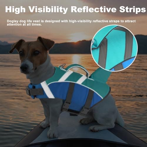 Doglay Dog Life Jacket, Shark Life Vest for Swimming, High Visibility & High Flotation Dog Swimming Vest with Rescue Handle, Adjustable Puppy Lifesaver for Small Medium Large Dogs - Thumbnail 6