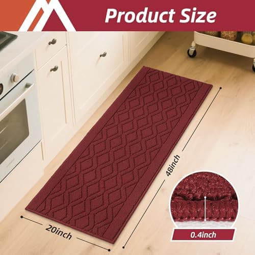 COSY HOMEER-Kitchen-Rugs-and-Mats 20"x48" Non Slip Kitchen Mats for Floor Absorbent Washable Kitchen Runner Standing Floor Mat for Sink Mat,Entry,Laundry,Polypropylene,Red - Thumbnail 2