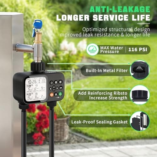 Sprinkler Timer for Garden Hose, 2 Zone Water Timer with with Auto Rain Delay, IP54 Waterproof 3.3“ Large LCD Drip Irrigation System Timers for Plant, Yard, Lawns, Outdoor - Thumbnail 5
