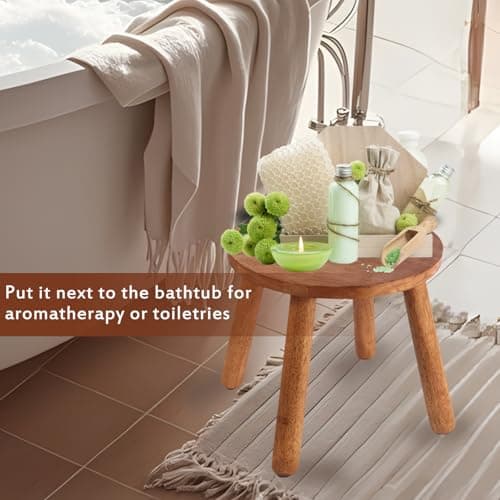 zaowofires Round Solid Wooden Step Stool， Garden Stool，10''H,Plant Stool ，Wood Legs Detachable for Plant Stand, Kitchen, Bathroom，Bedroom，Livingroom (Walnut, 10inch) - Thumbnail 5