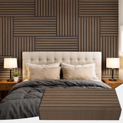 PIWA Wood Slat Acoustic Wall Panels, 10 Packs 23.6" x 11.8" Dark Walnut Soundproof Panel for Interior Wall Decor Noise Absorbing-3D Textured Wooden Panel Sound-Absorbing for Home, Office, Studio