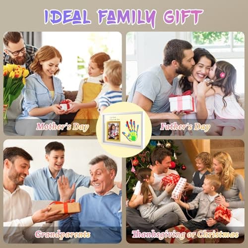 Hzorille Family Handprint Kit, Landscape 3D Floating Keepsake Frame, Non-Toxic Paint, Baby Shower & New Parents Gift (White Vertical) - Thumbnail 4
