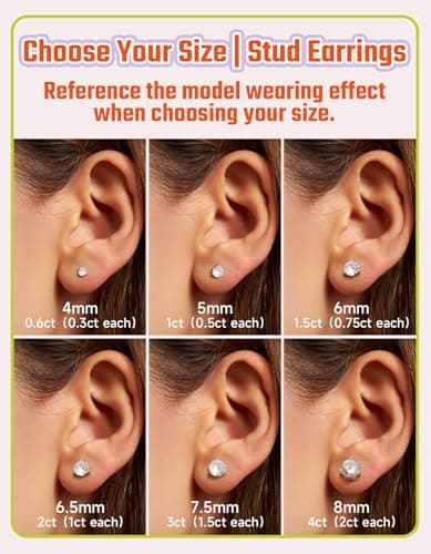 Justbeingcute 2ct Birthstone Stud Earrings for Women April White Diamond Stud Earrings Sterling Silver Birthstone Earrings 8mm Hypoallergenic Earrings for Sensitive Ears - Thumbnail 3