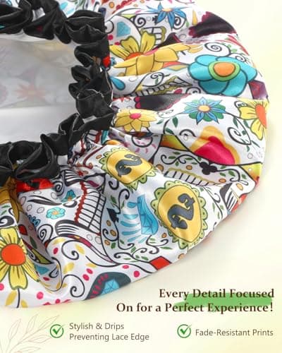 mikimini Shower Cap for Women Reusable Waterproof, Extra Large Hair Cap for Shower with Double Layers, Stylish Vibrant Designed Shower Bonnet for Long Thick Hair - Thumbnail 3