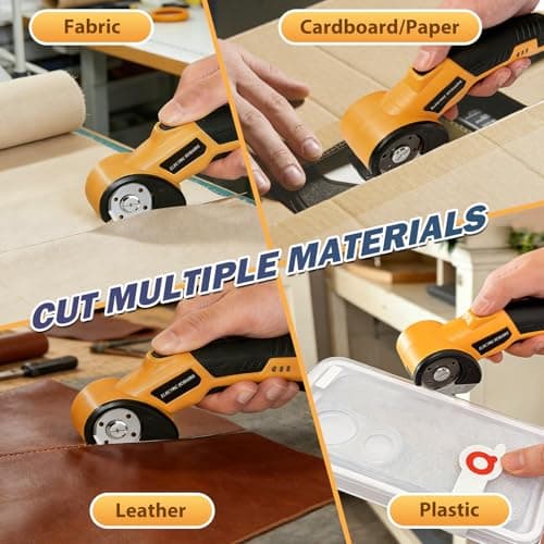 Electric Scissors, Cardboard Box Cutter with Safety Lock & LED Light, 2000mAh Battery, Tungsten Steel Blade, Storage Bag and Box, Suitable for Fabric Carpet Carton Plastic Leather Cloth - Thumbnail 5