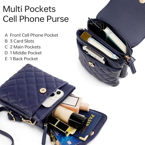 Goinsound Small Crossbody Purse Quilted Crossbody Phone Purse with RFID Blocking Card Slots Navy Blue - Thumbnail 4