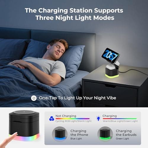 5 in 1 Magnetic Wireless Charger Stand with Night Light, Foldable Wireless Charging Station Built-in Retractable Cable, Fast Wireless Charger for iPhone 17/16/15/14/13/12, Apple Watch, AirPods Pro 3 - Thumbnail 6