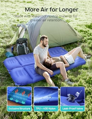 Sleeping Pad for Camping, Extra Thickness 5.5 Inch Ultralight Inflatable Sleeping Mat with Pillow Built-in Foot Pump, Compact Waterproof Camping air Mattress for Backpacking Hiking Traveling (Double) - Thumbnail 3