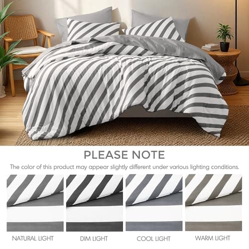 Regency Heights Reversible Striped Twin Comforter Set, Soft Microfiber Bedding Set with Double-Sided Stripes Design, Warm & Cozy for All-Seasons, 2-Piece Comforter and Sham Set Twin Size, Charcoal - Thumbnail 6