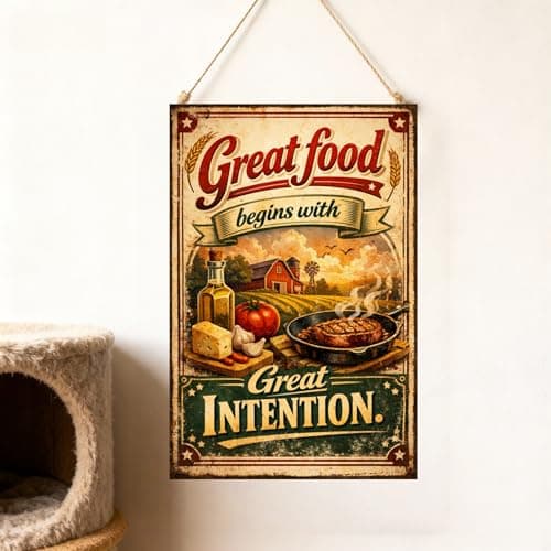 Great Food Begins With Great Intention Tin Sign Vintage Kitchen Wall Decor Rustic Farmhouse Cooking Quote Metal Poster Retro Culinary Art 8x12 Inch Food Lover Home Restaurant Cafe Wall Display - Thumbnail 3