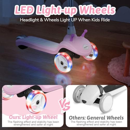 Slaypo 3 Wheel Electric Scooter for Kids Ages 2–8, LED Lighted Wheels, Extra Wide Anti-Slip Deck, 3 Adjustable Height Handlebars & Lean to Steer Technology, 80W Motor Scooter for Boys & Girls - Thumbnail 2