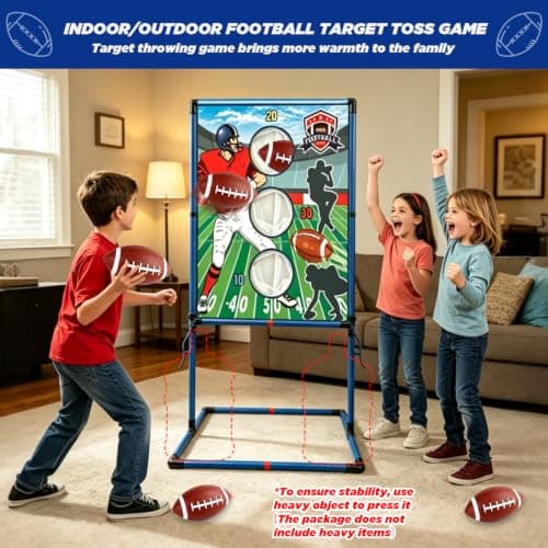 Football Target Toss Toy and Game Set, Outdoor Lawn Games, Indoor Football Throwing Target Toy with 4 Footballs Family Party Fun Sports Toy for Kids Boys Ages 3-8 8-12 - Thumbnail 3