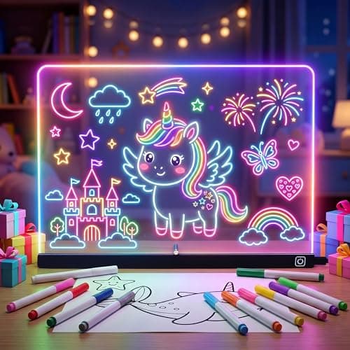 16" LED Drawing Board for Kids, Light Up Glow Doodle Pad with 12 Markers, Tracing Book & Cleaning Cloth, USB-C Acrylic Dry Erase Note Board Toy Gifts for Girls Boys Age 3-12 - Image 1