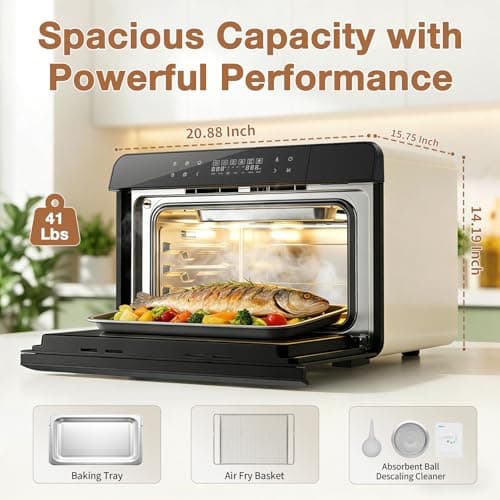 ROBAM Toaster Air Fryer Combi Oven, Countertop Steam Oven 14-in-1 with Convection Steam Roast & Bake, Multi-Stage Cooking, Self-Clean, 7 Modes, 30 Built-In Recipes, for Kitchen Pizza Baking (White) - Thumbnail 3