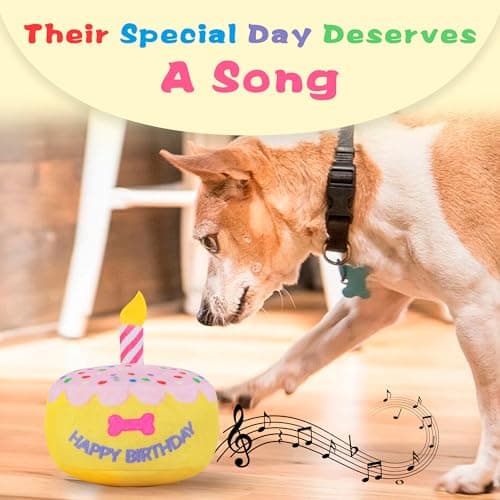 FurtasticFinds Dog Birthday Cake Toy 5.9", Larger Plush Dog Gift with Electronic Music Box, Plays Happy Birthday Song & Puppy Bark Melody, Party Decoration for All Breeds Dogs, Pink - Thumbnail 2