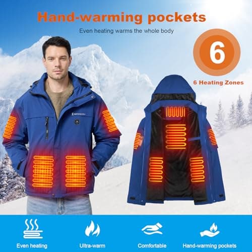 Brimekey Heated Jackets for Men with Fleece Lining, 20000mAh 7.4V Battery Pack Men's Heated Coat, 6 Heating Zones Windproof Waterproof Electric Hoodie Jacket Skiing Hunting - Thumbnail 2