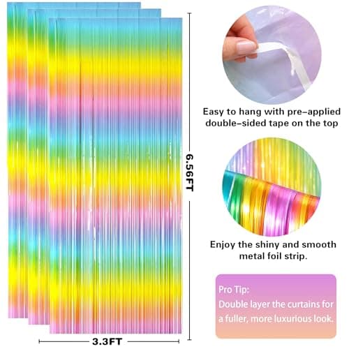 Easter Decorations - Rainbow Tinsel Streamers Backdrop Banner | Easter Party Favors Supplies Indoor Outdoor - Spring Birthday Decor Party Accessories for Wall Door - Thumbnail 2