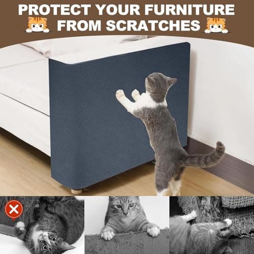 Cat Scratch Furniture Protector, 157.4"x15.8" Cat Scratching Mat, Trimmable Self-Adhesive Cats Claws Scratch Pads, DIY Carpet Mat Replacement for Cats Tree, Cats Wall Shelves, Grey - Thumbnail 4