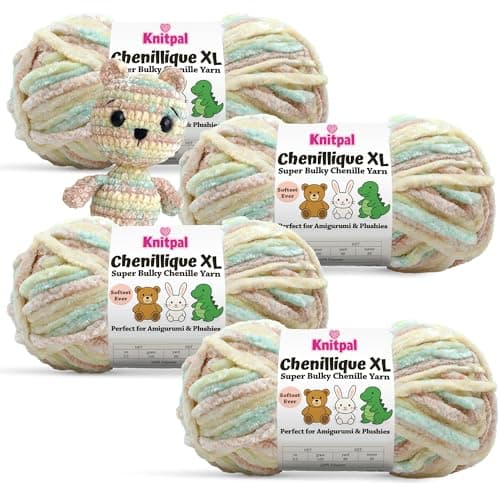 Chenillique XL Plush Velvet Chenille Yarn #6 Super Bulky – 4-Pack (352 Yards / 400 g) – Variegated Yarn for Plushies, Blankets, Amigurumi & Accessories - Beach Sand - Image 1