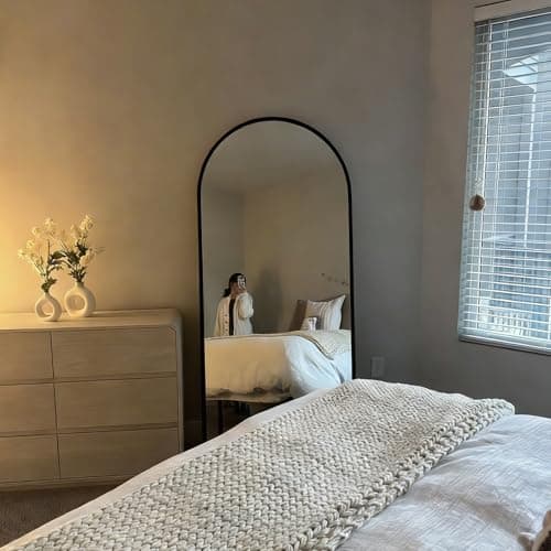 CQHVKQ Mirror Full Length 71"×28" Full Body Mirror Arched Full Length Mirrors with Stand for Living Room,Bedroom Hanging Mirror for Cloakroom,Black - Thumbnail 6