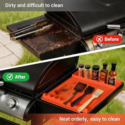 WZGUSXN 2Pack Silicone Grill Mat for Blackstone - 16x11.5 Inch Non-Slip Tool Mat with Sauce Drip Pad & Wavy Grip, Outdoor BBQ Accessories & Gifts for Men, Dad, Grilling（Orange） - Thumbnail 3