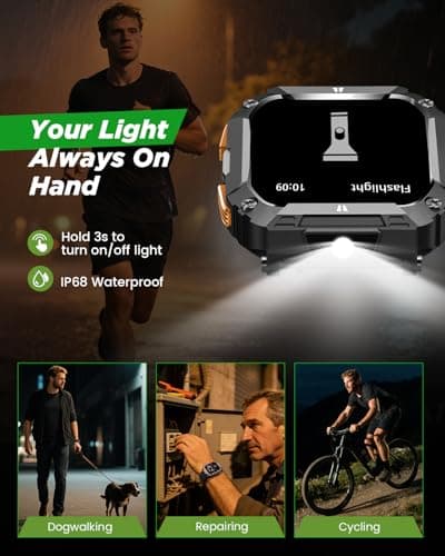 Smart Watches for Men, 1.95'' Fitness Watch: Waterproof Military Smart Watch with 100 Days Battery Life/Call/Flashlight/Sleep/SpO2/Heart Rate Monitor/Step Tracker, Sport Smartwatch for Android iPhone - Thumbnail 3